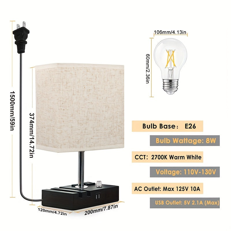 Fully Dimmable Table Lamp with USB Charging Ports – Modern Bedside Light