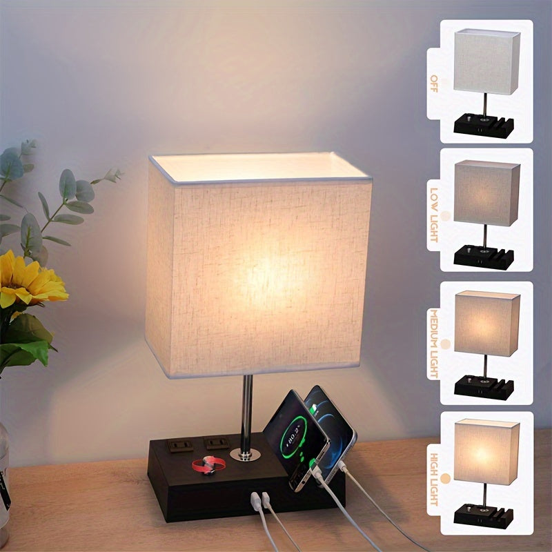 Fully Dimmable Table Lamp with USB Charging Ports – Modern Bedside Light