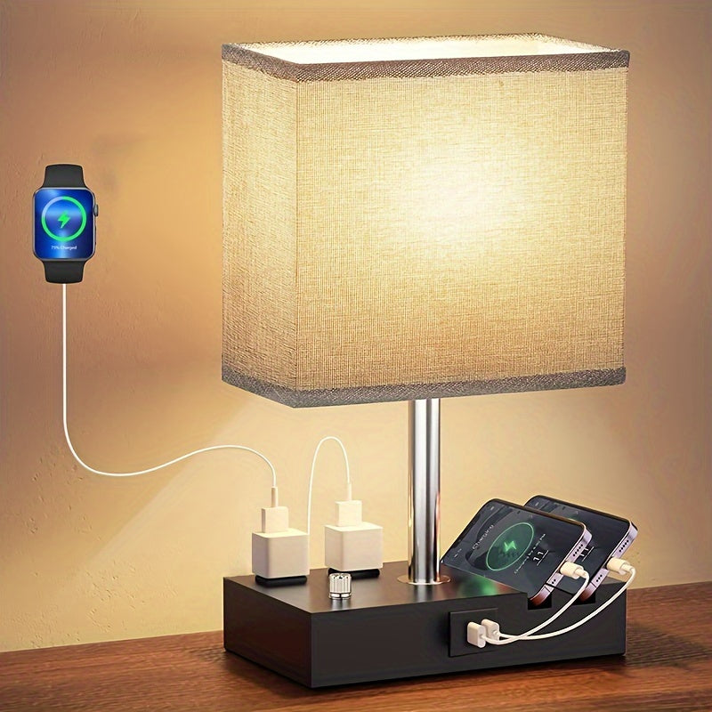Fully Dimmable Table Lamp with USB Charging Ports – Modern Bedside Light