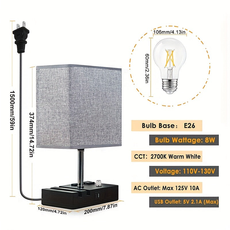 Fully Dimmable Table Lamp with USB Charging Ports – Modern Bedside Light