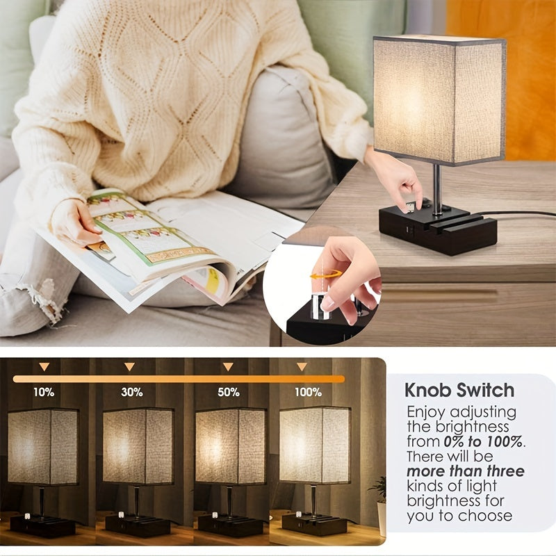 Fully Dimmable Table Lamp with USB Charging Ports – Modern Bedside Light