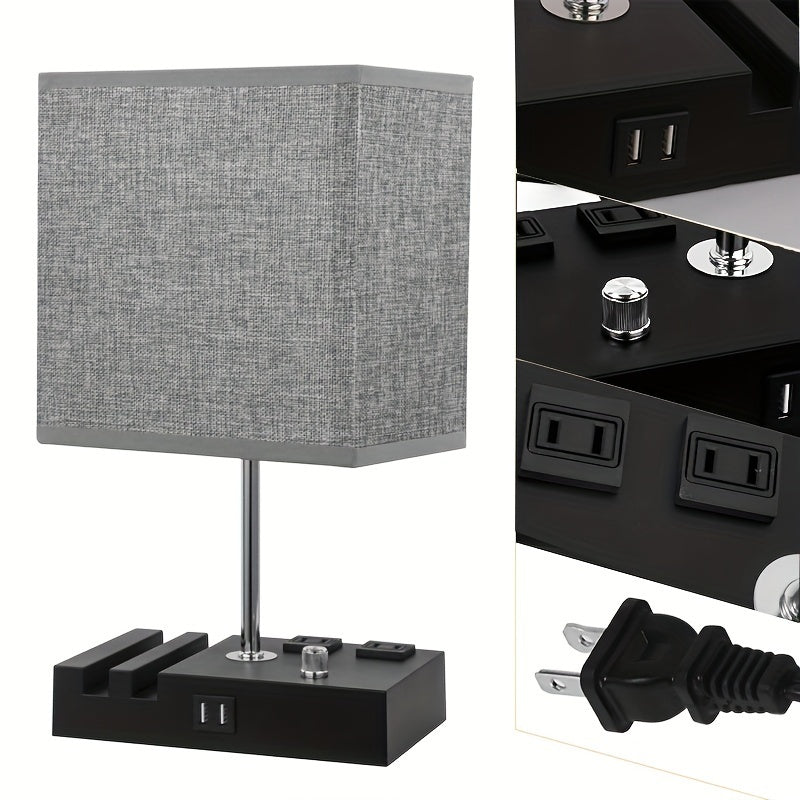 Fully Dimmable Table Lamp with USB Charging Ports – Modern Bedside Light