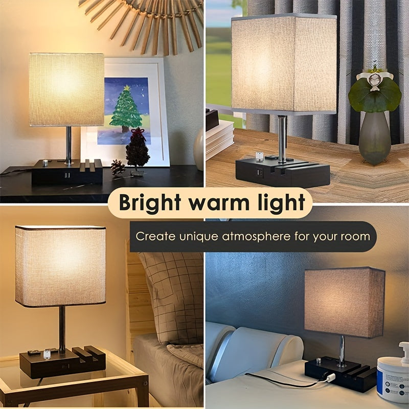 Fully Dimmable Table Lamp with USB Charging Ports – Modern Bedside Light