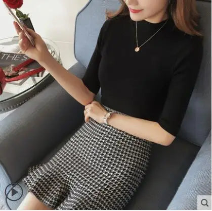 2020 Newest Women's Cashmere Turtleneck Short Sleeve Knitted Pullover Tee Base Sweater Women Jumper Sexy Turtleneck Tops