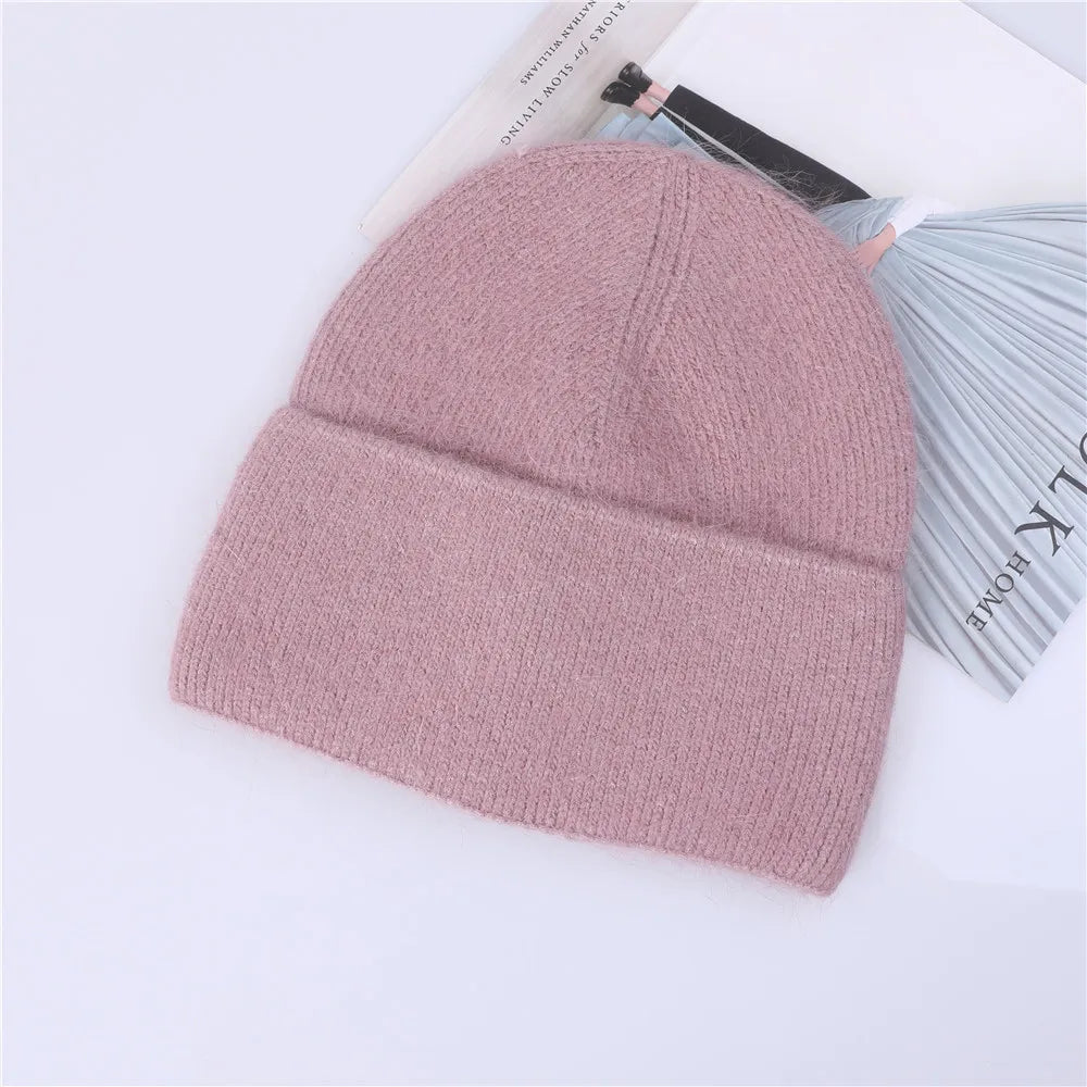 Winter Hat for Women Rabbit Cashmere Knitted Beanies Thick Warm Vogue Ladies Wool Angora Hat Female Beanie Hats