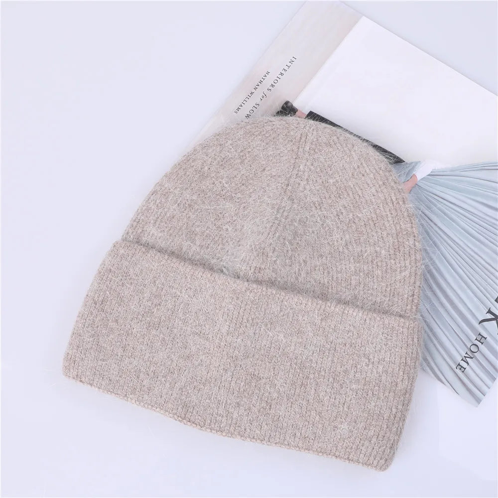 Winter Hat for Women Rabbit Cashmere Knitted Beanies Thick Warm Vogue Ladies Wool Angora Hat Female Beanie Hats