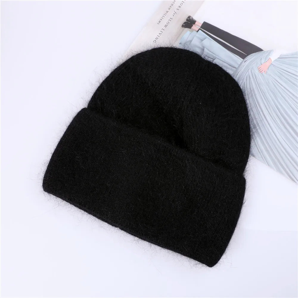 Winter Hat for Women Rabbit Cashmere Knitted Beanies Thick Warm Vogue Ladies Wool Angora Hat Female Beanie Hats