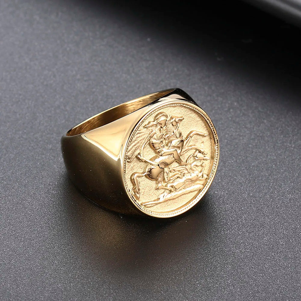 Valily Cool Men's Horse Ring Stainless Steel Ring Gold Color Rome Soldier Rings Fashion Animal Jewelry for men Bague Homme