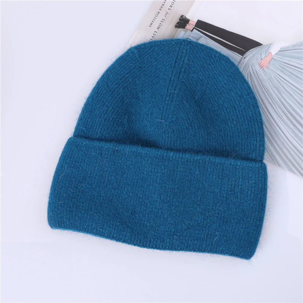 Winter Hat for Women Rabbit Cashmere Knitted Beanies Thick Warm Vogue Ladies Wool Angora Hat Female Beanie Hats