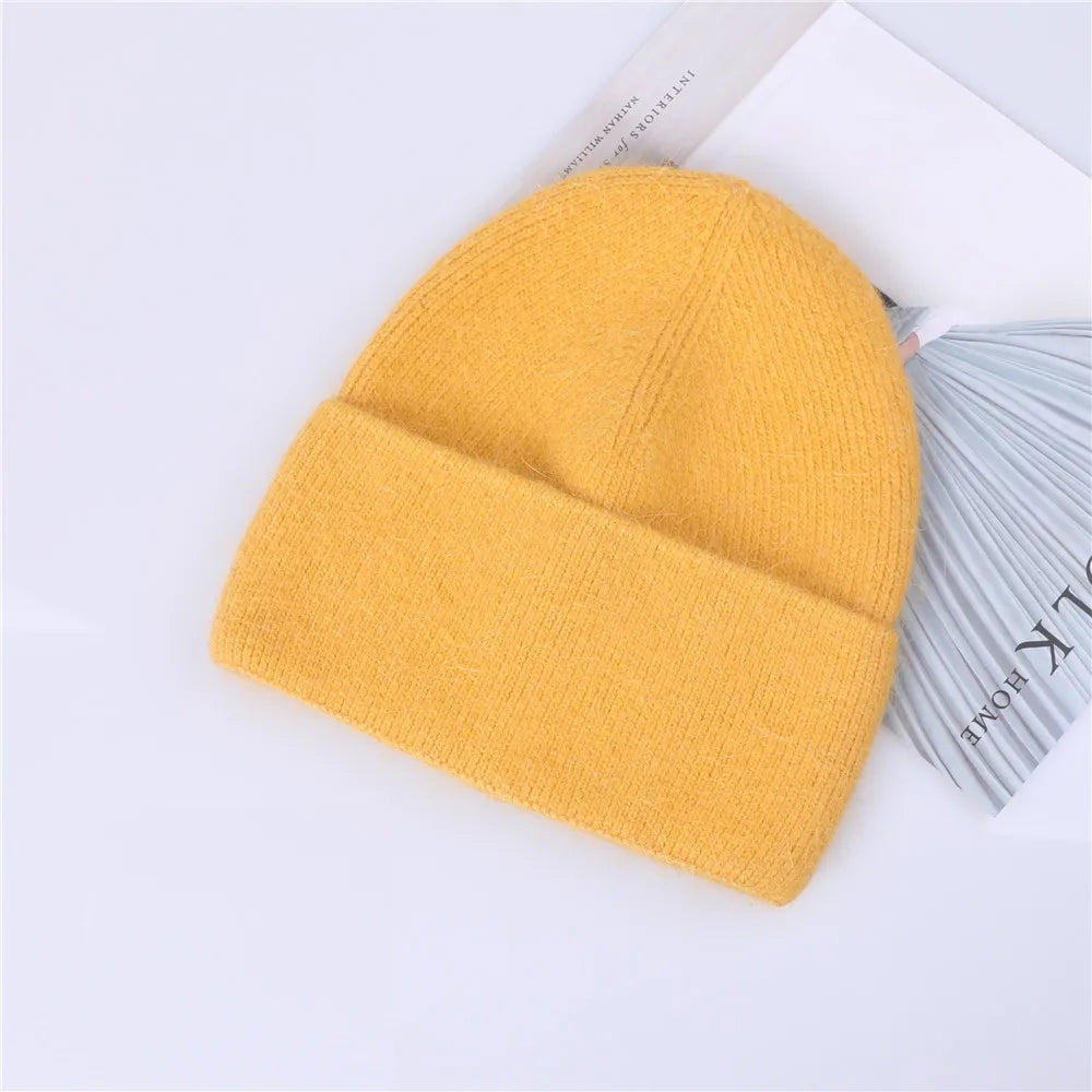 Winter Hat for Women Rabbit Cashmere Knitted Beanies Thick Warm Vogue Ladies Wool Angora Hat Female Beanie Hats