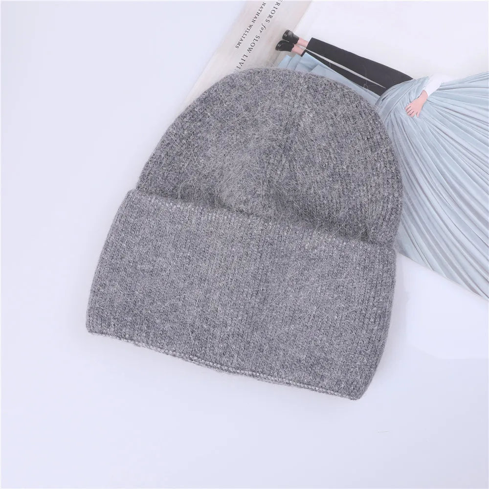 Winter Hat for Women Rabbit Cashmere Knitted Beanies Thick Warm Vogue Ladies Wool Angora Hat Female Beanie Hats