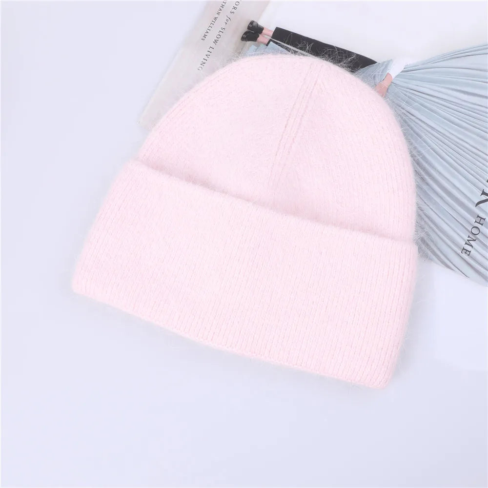 Winter Hat for Women Rabbit Cashmere Knitted Beanies Thick Warm Vogue Ladies Wool Angora Hat Female Beanie Hats