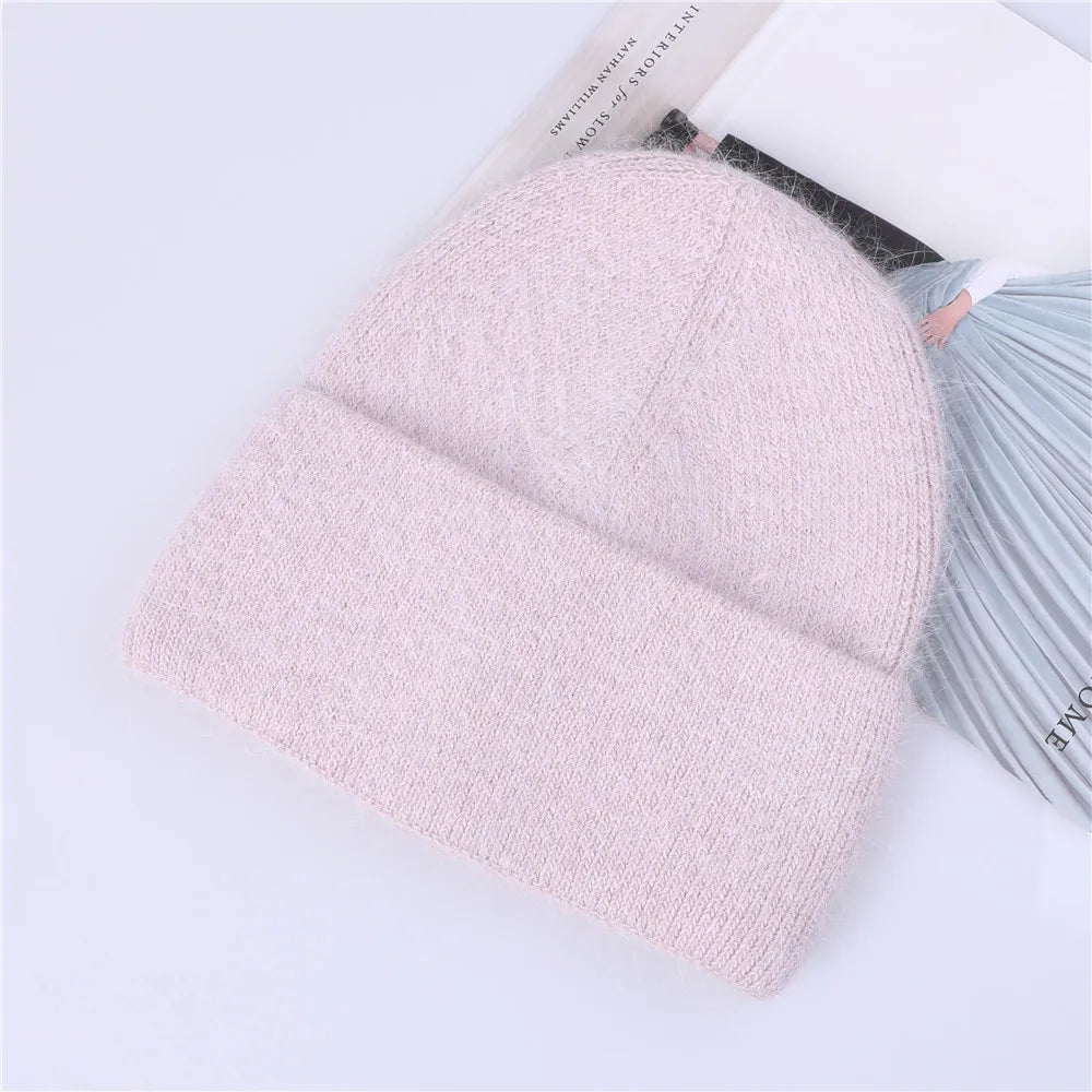 Winter Hat for Women Rabbit Cashmere Knitted Beanies Thick Warm Vogue Ladies Wool Angora Hat Female Beanie Hats