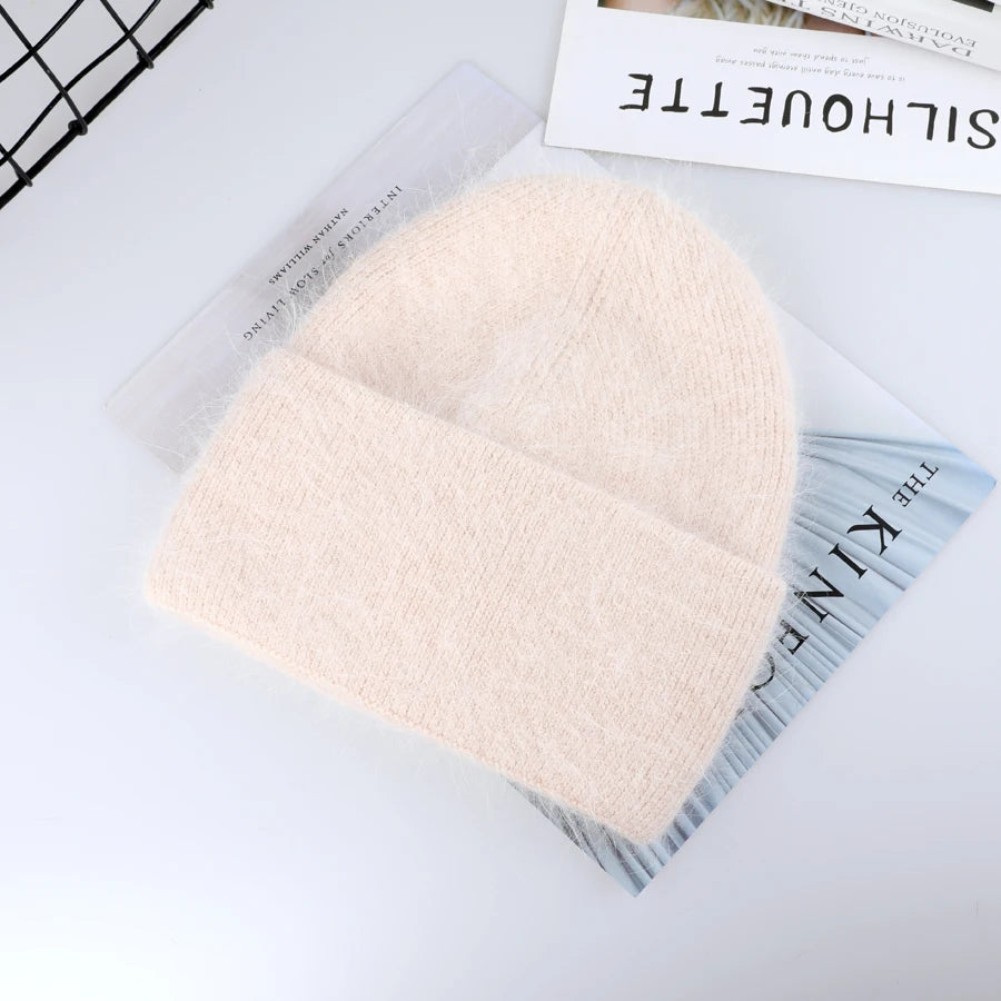 Winter Hat for Women Rabbit Cashmere Knitted Beanies Thick Warm Vogue Ladies Wool Angora Hat Female Beanie Hats