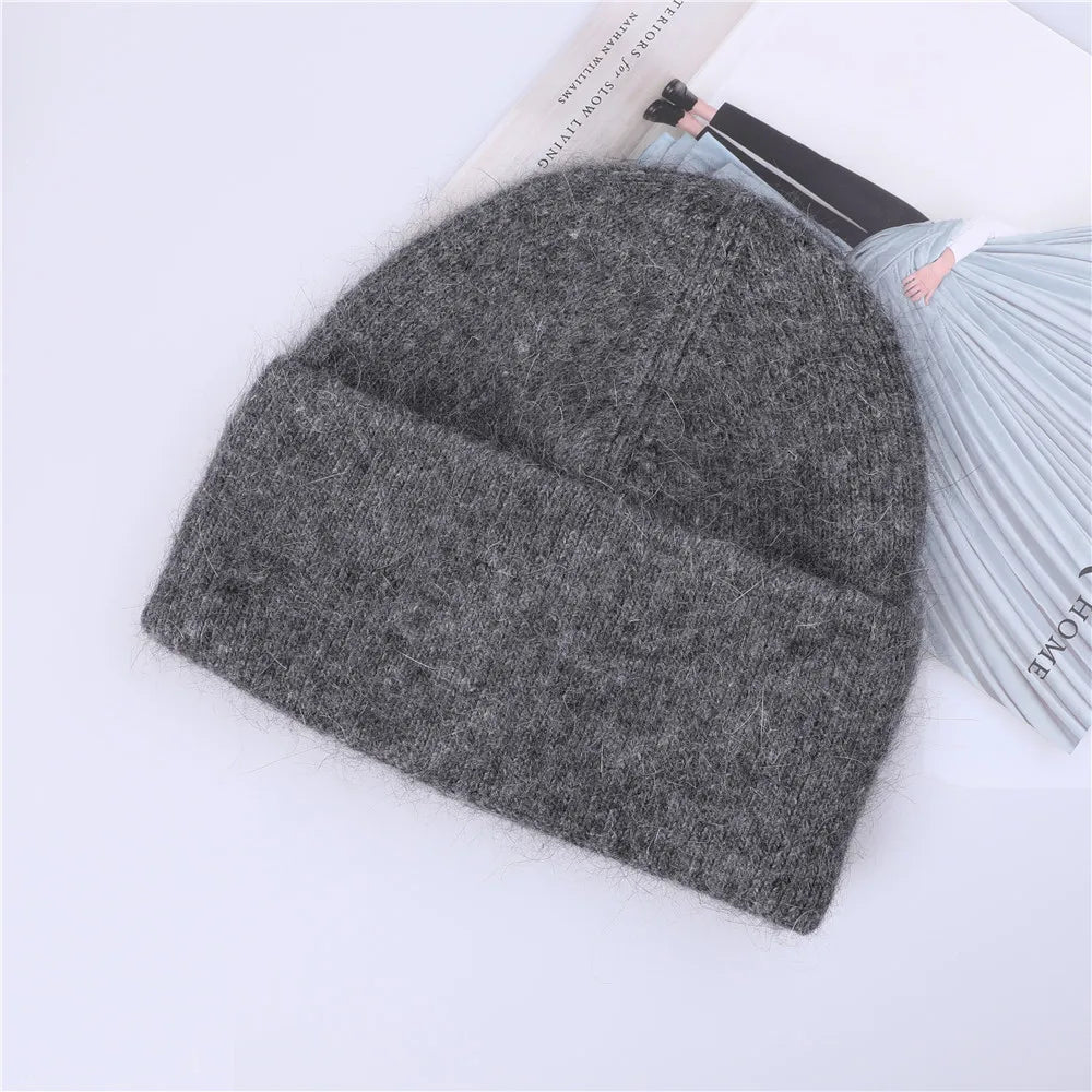 Winter Hat for Women Rabbit Cashmere Knitted Beanies Thick Warm Vogue Ladies Wool Angora Hat Female Beanie Hats