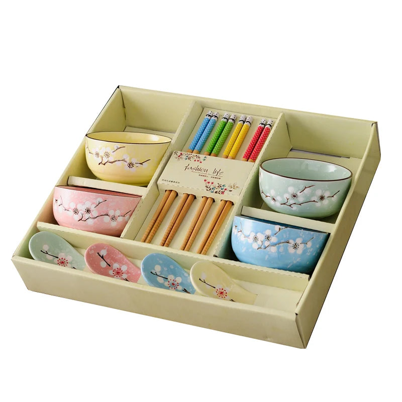 Creative ceramic bowl household tableware  4 bowls chinese gift dinnerware set tableware gift boxes wedding