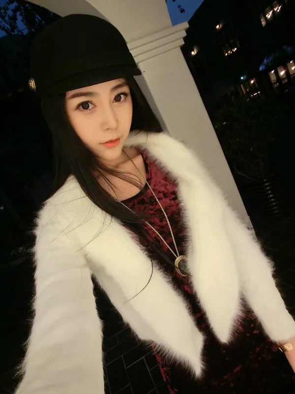 The woman's real mink cashmere sweater cardigan, short sweater coat collar, solid colored shawl free shipping J61