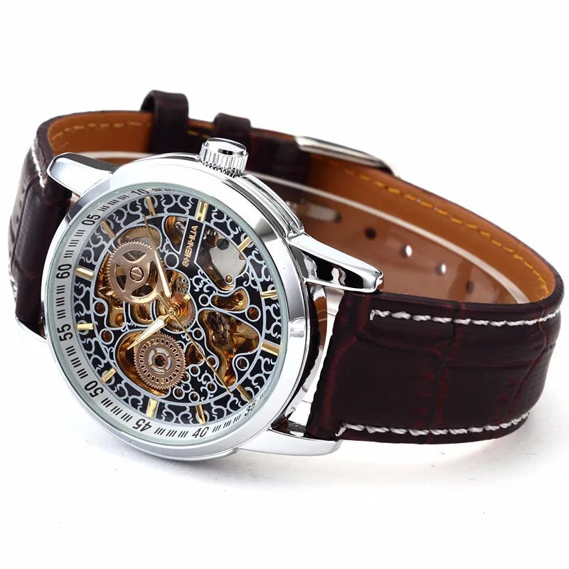 Famous Brand Shenhua Watch Men Vintage Automatic Mechanical Skeleton Watches For Men Leather Men's Watch Relogio Masculino