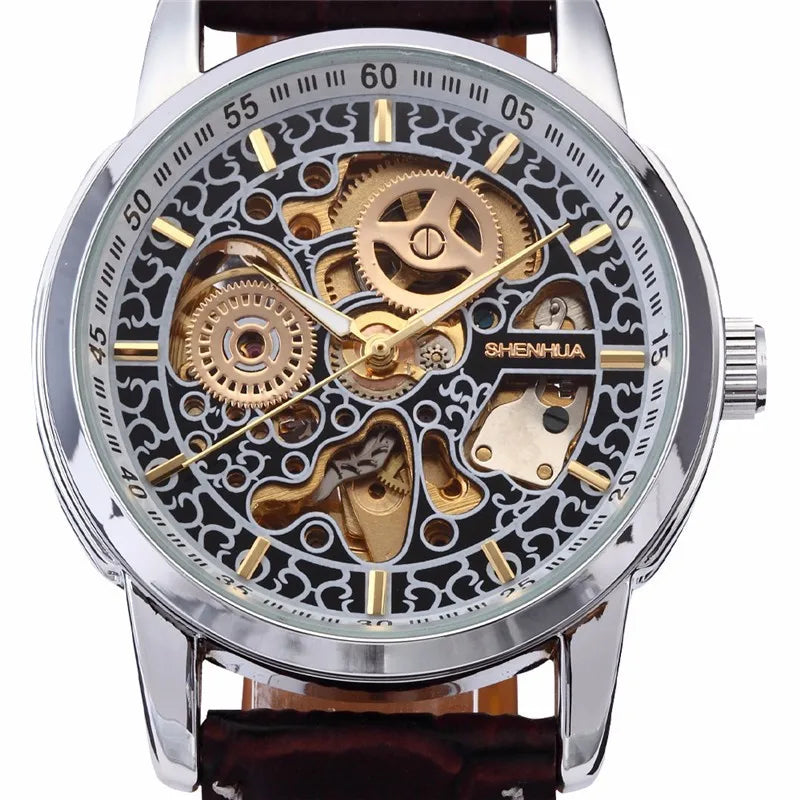 Famous Brand Shenhua Watch Men Vintage Automatic Mechanical Skeleton Watches For Men Leather Men's Watch Relogio Masculino
