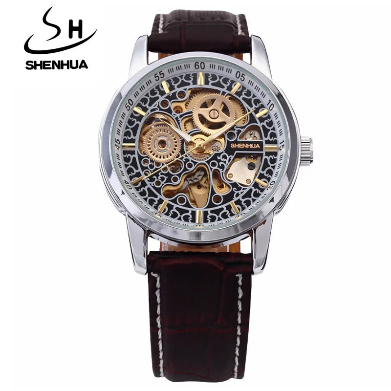 Famous Brand Shenhua Watch Men Vintage Automatic Mechanical Skeleton Watches For Men Leather Men's Watch Relogio Masculino