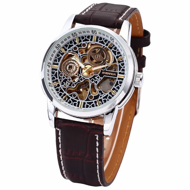 Famous Brand Shenhua Watch Men Vintage Automatic Mechanical Skeleton Watches For Men Leather Men's Watch Relogio Masculino