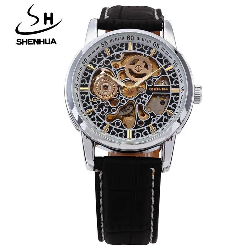 Famous Brand Shenhua Watch Men Vintage Automatic Mechanical Skeleton Watches For Men Leather Men's Watch Relogio Masculino