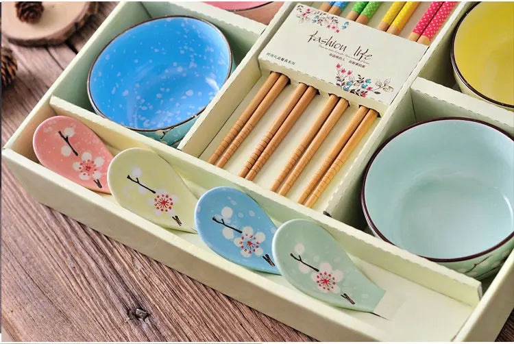 Creative ceramic bowl household tableware  4 bowls chinese gift dinnerware set tableware gift boxes wedding