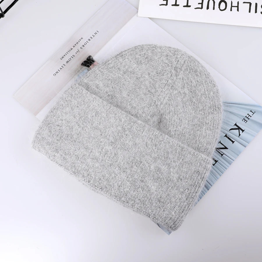 Winter Hat for Women Rabbit Cashmere Knitted Beanies Thick Warm Vogue Ladies Wool Angora Hat Female Beanie Hats