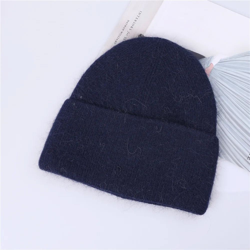 Winter Hat for Women Rabbit Cashmere Knitted Beanies Thick Warm Vogue Ladies Wool Angora Hat Female Beanie Hats