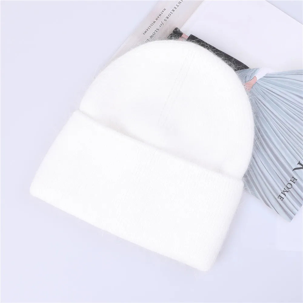 Winter Hat for Women Rabbit Cashmere Knitted Beanies Thick Warm Vogue Ladies Wool Angora Hat Female Beanie Hats