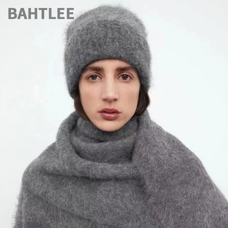 BAHTLEE-Women's Alpaca Hair Knitted Hat, Caps, Warmer, Winter