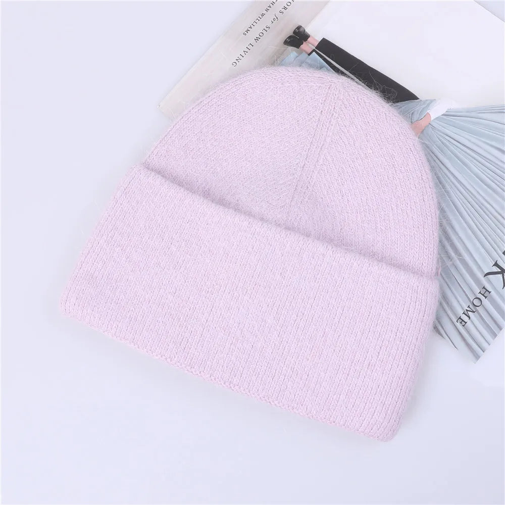 Winter Hat for Women Rabbit Cashmere Knitted Beanies Thick Warm Vogue Ladies Wool Angora Hat Female Beanie Hats