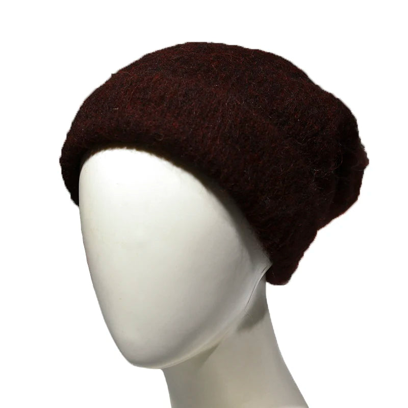 BAHTLEE-Women's Alpaca Hair Knitted Hat, Caps, Warmer, Winter