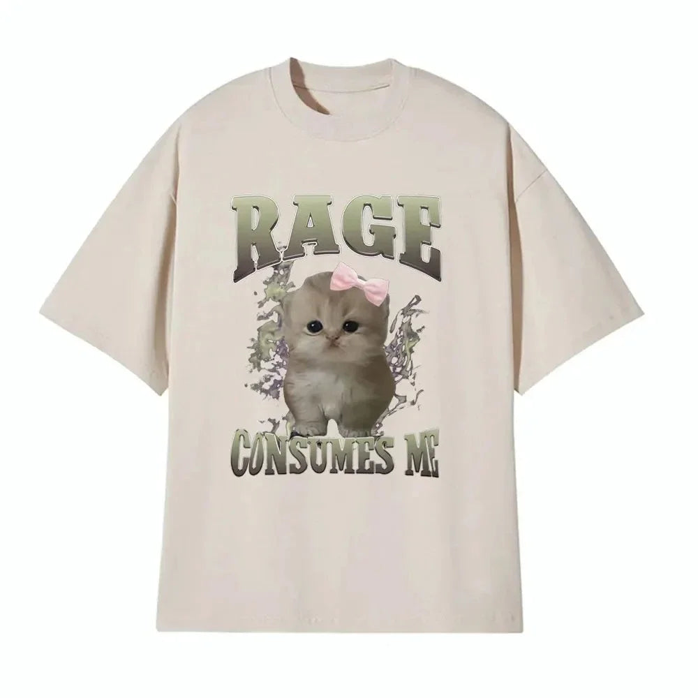Rage Consumes Me Funny Cat Meme Printed Tshirt Woman Fashion Kawaii Summer T-shirts Short Sleeve Casual Tops Clothing