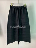 woman Wide Leg Pants Miyake Pleated Fashion High Street Solid Tight waist Summer LOOSE Large Size Female Ankle-Length Pants
