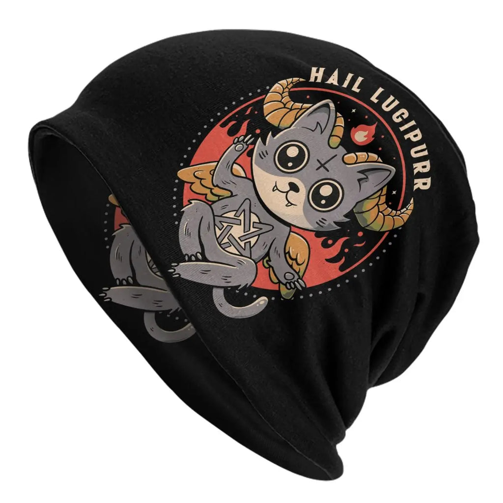 Bonnet Hats Baphomet Satan Lucifer Men Women's Thin Skullies Beanies Hat Hail Lucipurr Cute Cat Autumn Spring Warm Cap