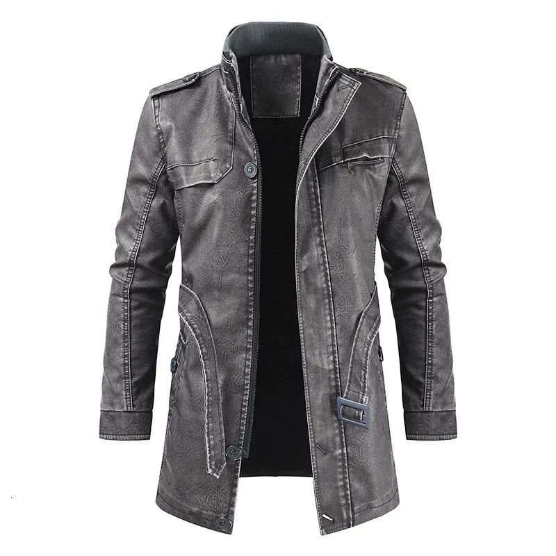 Men Outfit Fashion Warm Casual Vintage Faux Leather Jacket Coat Men Winter Brand New Long Thick Fleece Leather Jacket Parkas
