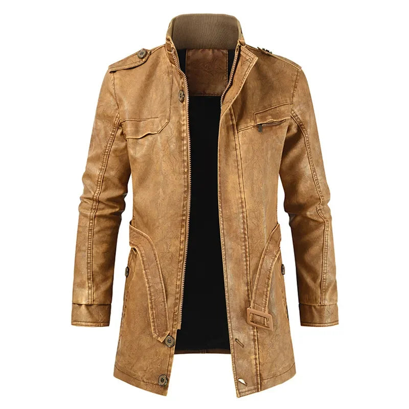 Men Outfit Fashion Warm Casual Vintage Faux Leather Jacket Coat Men Winter Brand New Long Thick Fleece Leather Jacket Parkas