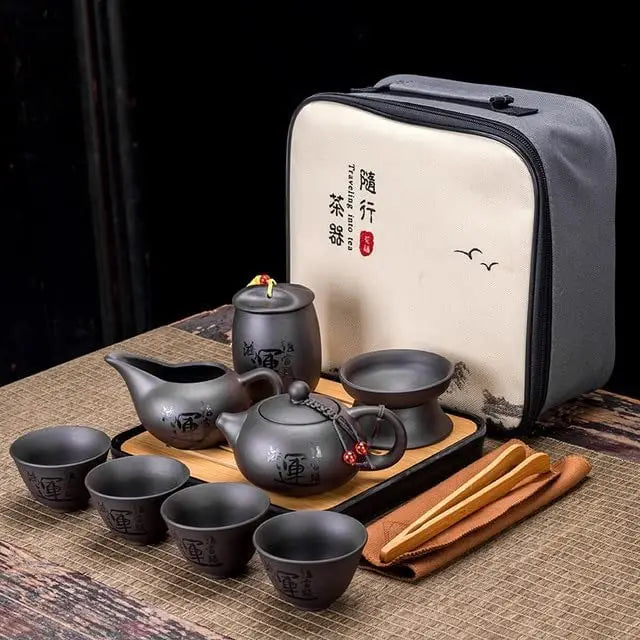 Portable tea pot set Ceramic purple clay teapot One Pot Six Cup Outdoor Travel tea pot porcelain kettle