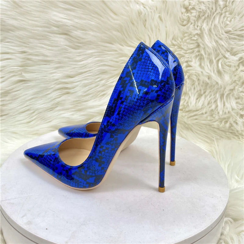 New snake skin patent leather pattern sexy high-heeled shoes 12CM thin heel shallow mouth fashion single shoes office pumps