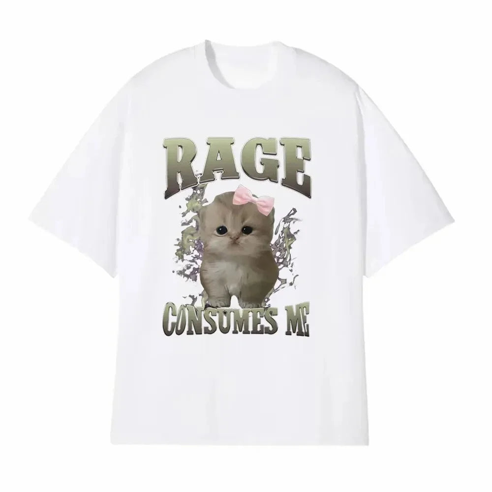 Rage Consumes Me Funny Cat Meme Printed Tshirt Woman Fashion Kawaii Summer T-shirts Short Sleeve Casual Tops Clothing