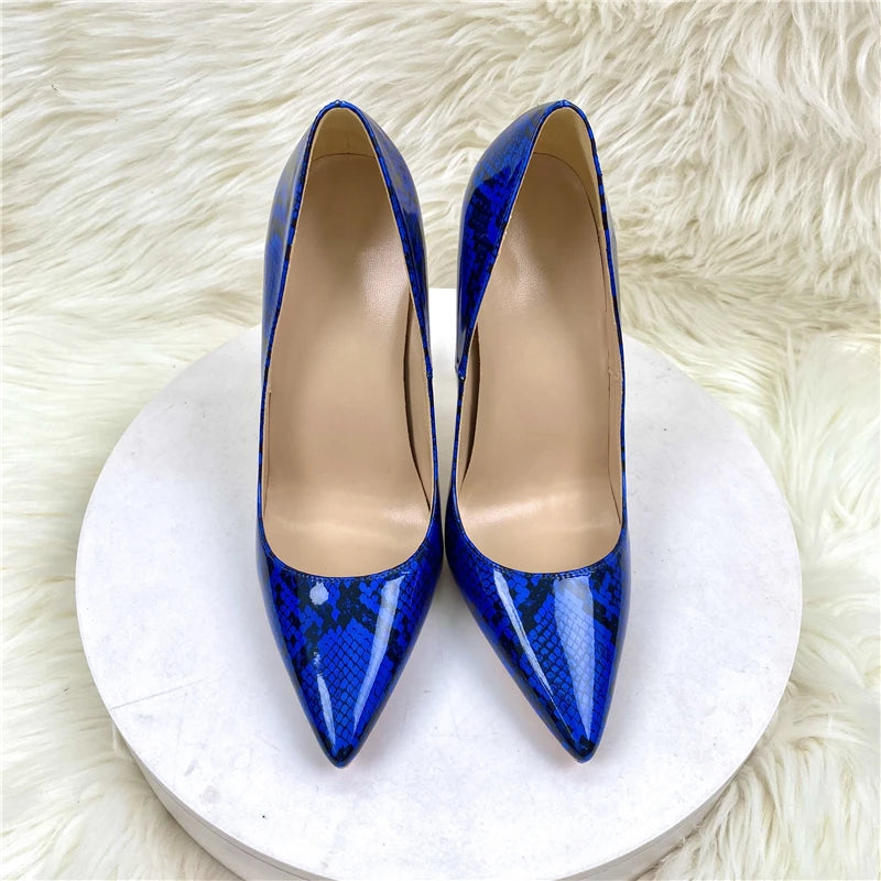 New snake skin patent leather pattern sexy high-heeled shoes 12CM thin heel shallow mouth fashion single shoes office pumps