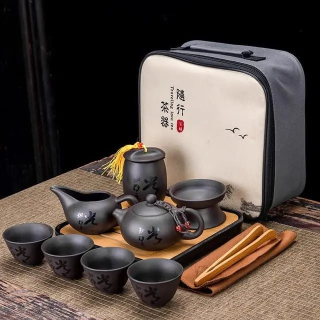 Portable tea pot set Ceramic purple clay teapot One Pot Six Cup Outdoor Travel tea pot porcelain kettle