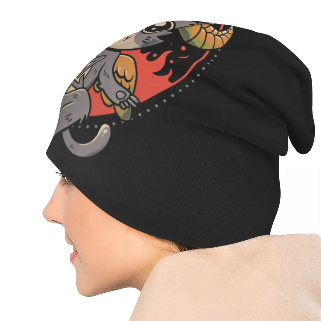 Bonnet Hats Baphomet Satan Lucifer Men Women's Thin Skullies Beanies Hat Hail Lucipurr Cute Cat Autumn Spring Warm Cap