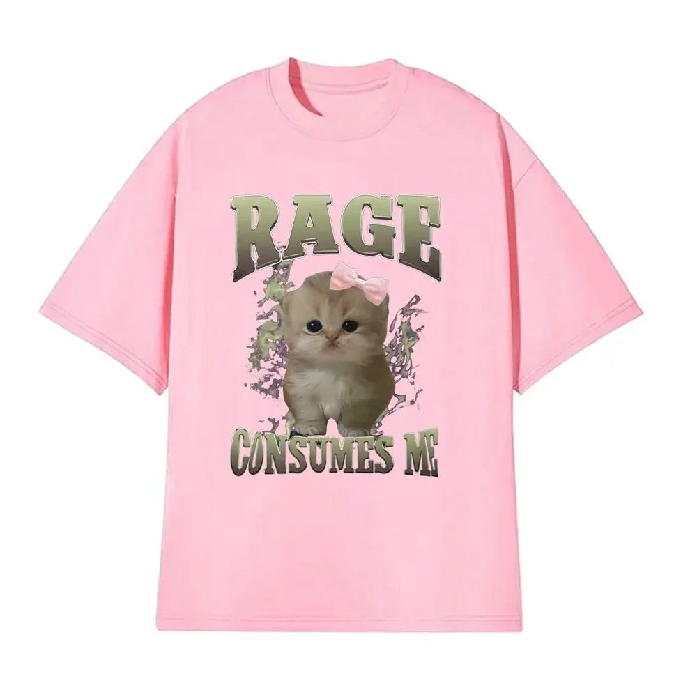 Rage Consumes Me Funny Cat Meme Printed Tshirt Woman Fashion Kawaii Summer T-shirts Short Sleeve Casual Tops Clothing