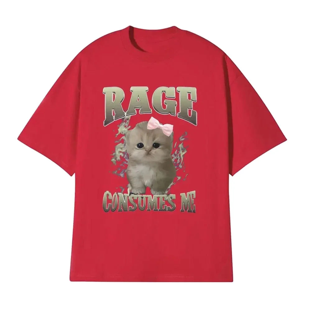 Rage Consumes Me Funny Cat Meme Printed Tshirt Woman Fashion Kawaii Summer T-shirts Short Sleeve Casual Tops Clothing