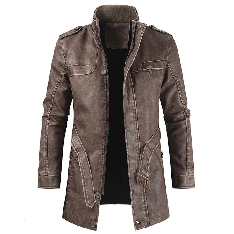 Men Outfit Fashion Warm Casual Vintage Faux Leather Jacket Coat Men Winter Brand New Long Thick Fleece Leather Jacket Parkas