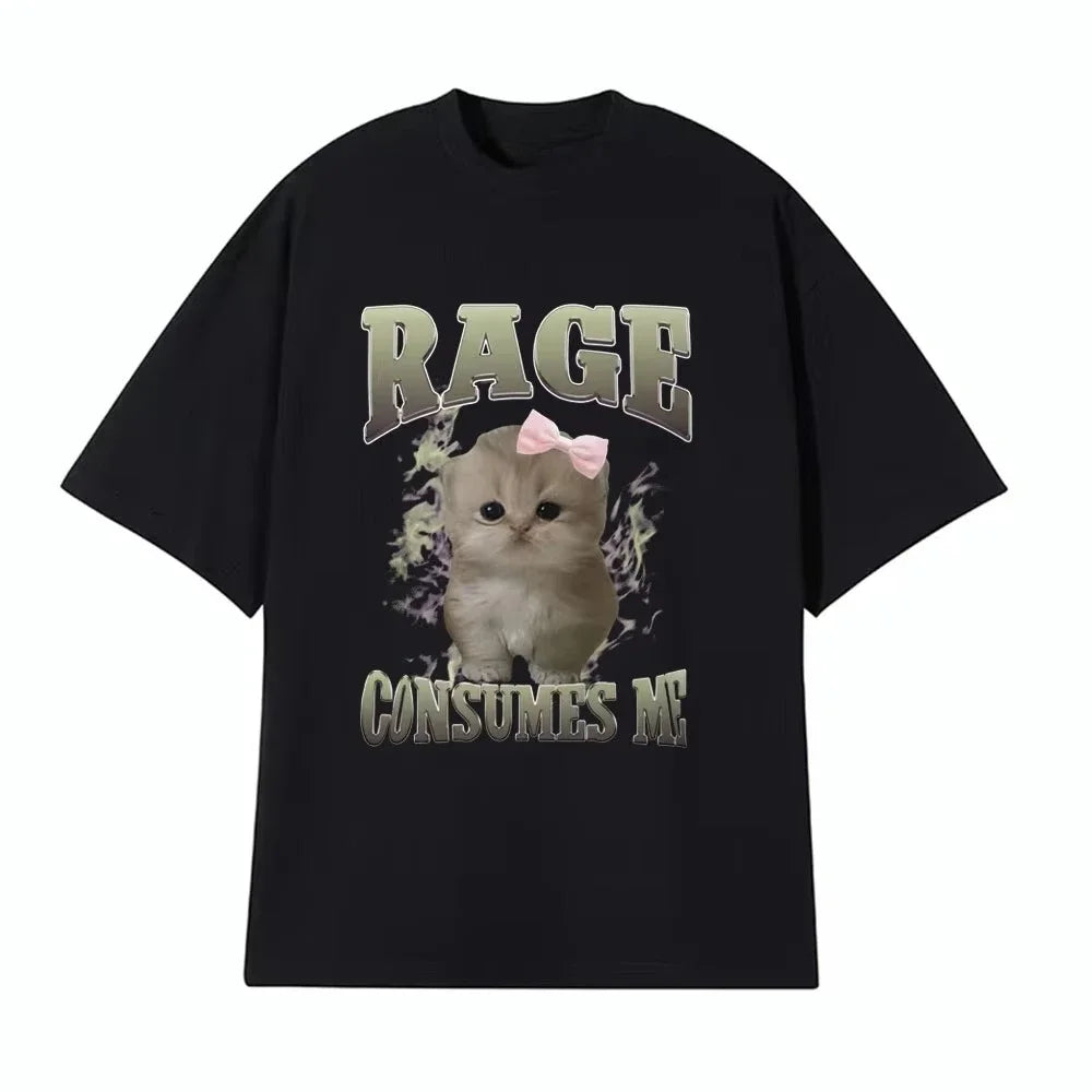 Rage Consumes Me Funny Cat Meme Printed Tshirt Woman Fashion Kawaii Summer T-shirts Short Sleeve Casual Tops Clothing