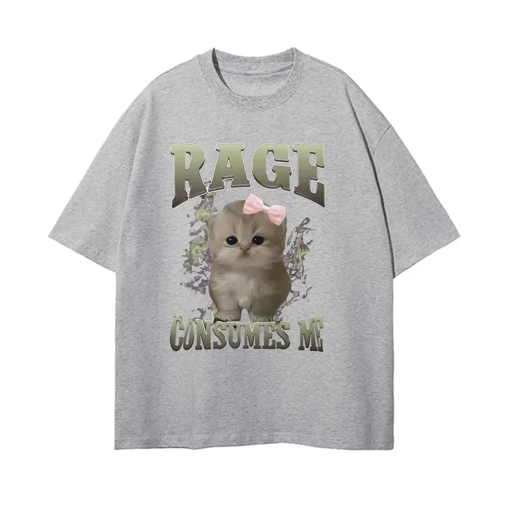 Rage Consumes Me Funny Cat Meme Printed Tshirt Woman Fashion Kawaii Summer T-shirts Short Sleeve Casual Tops Clothing