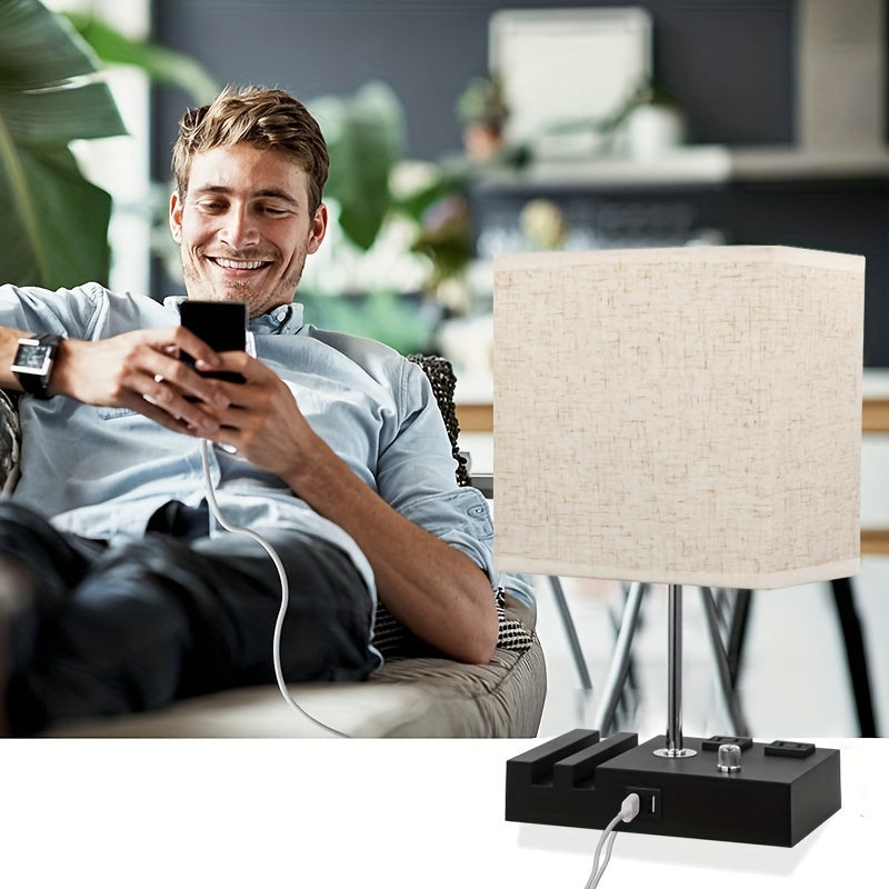 Fully Dimmable Table Lamp with USB Charging Ports – Modern Bedside Light